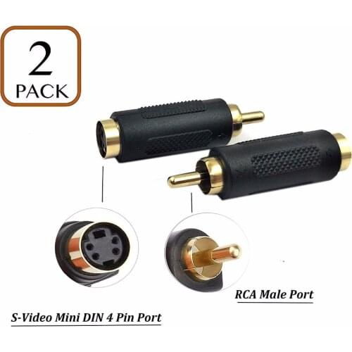 2Pack) S-Video Female to RCA Male Composite Video Adapter, Mini DIN 4 pin Female to RCA Male Plug Converter Adapter for Video