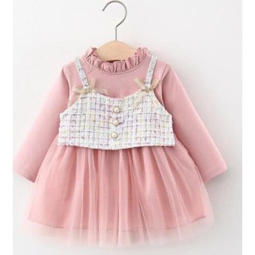 2020 Girls Autumn Princess Dress Childrens Temperament Elegant Cute Stitching Long-sleeved Bud Gauze Dresses For Girls