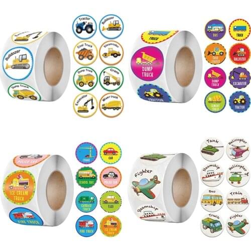500 Sheets/Roll Of Childrens Cartoon Toy Stickers 1Inch Kart Car Adhesive Label Sticker Students Encourage Reward Game Stickers
