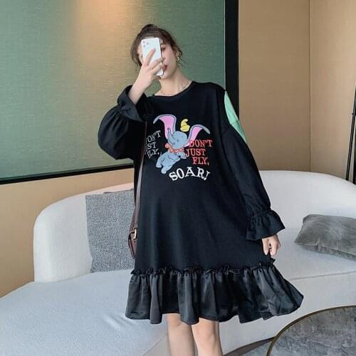 680# Maternity Clothes Spring Autumn Cotton cartoon printing Long Sleeves Loose Stylish Dress for Pregnant Women Mom Dress