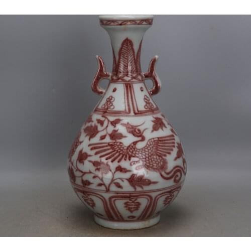 Antique YuanDynasty porcelain vase,red phoenix Peony bottle,Hand-painted crafts,Decoration,Collection&Adornment