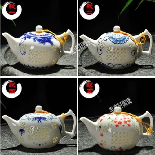 Jingdezhen exquisite Kung Fu tea set crystal ceramic hollow porcelain teapot cup tea wash tureen set
