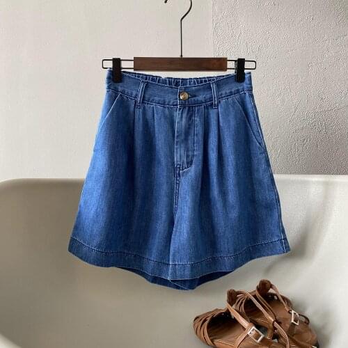 Elastic High Waist Denim Shorts for Women 2021 Summer New Korean Style Loose Slimming A- line Wide Leg Pants