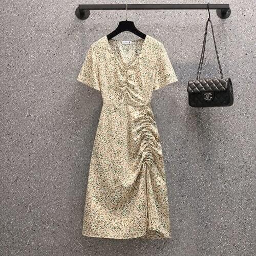 French Floral Dress New Fashion Large Size High Waist Midi Dress Slim Dress Female Plus Size Vestidos De Festa Dresses For Women