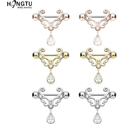 HONGTU 1-3PAIRS Surgical Steel Waterdrop Nipple Piercing Pendant Nipple Rings Charming Crystal Nipple Shield Bars Ring for Women