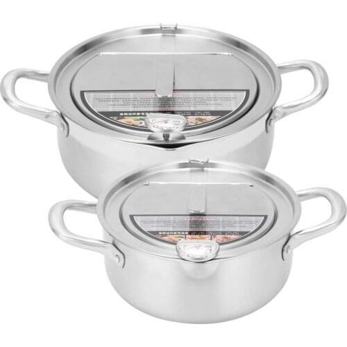 20cm 24cm Kitchen Fryer 304 Stainless Steel Frying Pot with Thermometer Lid Cooking Utensils Kitchen Cooking Frying Pot
