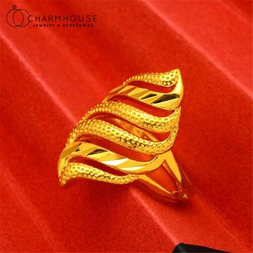Dubai Gold Color Rings for Women Free Size Leaf Wedding Engagement Ring Bridal Jewelry Anel Bague Femme Bijoux Birthday Gifts