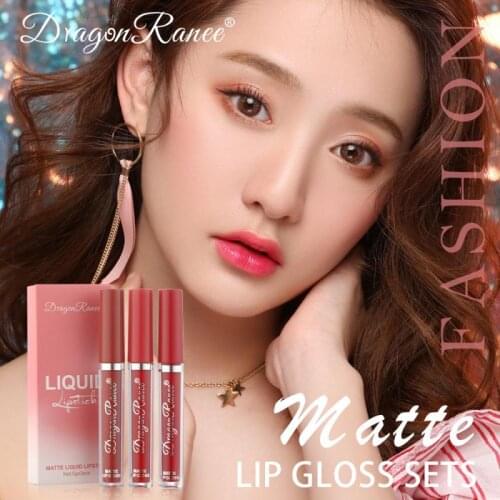 3pcs Lip Glaze Velvet Matte Lipstick Small Orange Milk Tea Bean Paste Color Lip Gloss Lasting Non-stick Cup Lip Makeup TSLM1