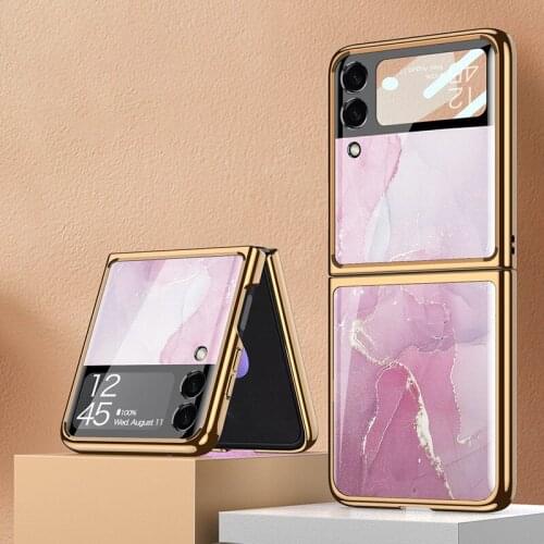 Small Screen Protection Case for Samsung Galaxy Z Flip 3 Case Electroplating Tempered Glass Hard PC Cover for Z Flip3 5G