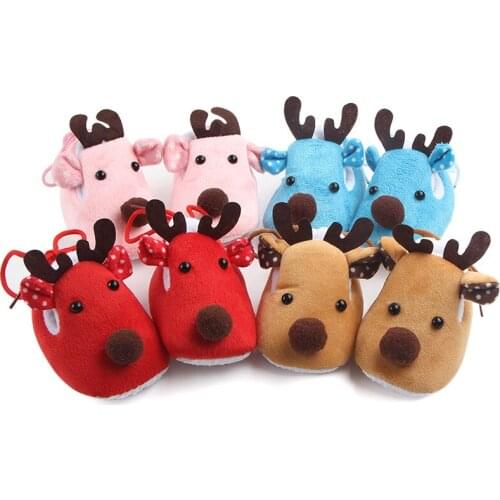 New Autumn Winter Baby Boy Girl Shoes Wholesale Super soft sole plus velvet baby shoes Christmas gift deer toddler Frst Walkers
