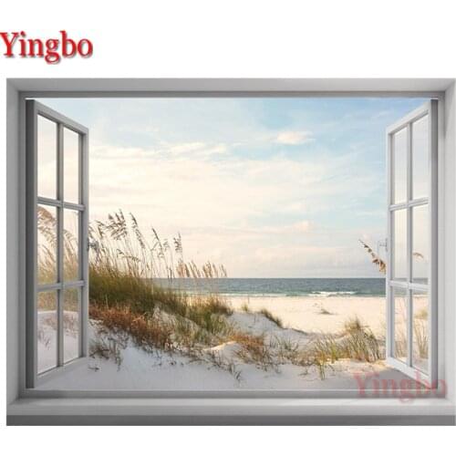 Seascape beach 5D diamond painting window scenery Stone figure Cross Stitch diamond embroidery sale diamond Rhinestone mosaic