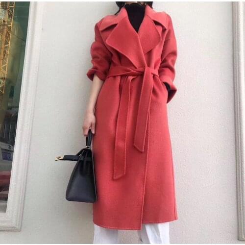 New Winter Womens Lapel Cashmere Coat Mid-Length Double-Sided Woolen Coat Wide Casual Fashion Coats Women