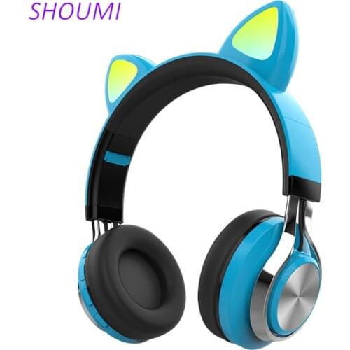 New Wireless Headphones Cute Cat Flash Light Helmet Phone HD Mic Wireless Headset LED Kid Girl Stereo Noise Reduce Music Gift 01