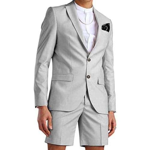 Summer New Fashion Handsome High Quality Grey Men Suit Slim Fit Groom Tuxedo For Wedding Dress Beach Party Suits (Jacket+Shorts)