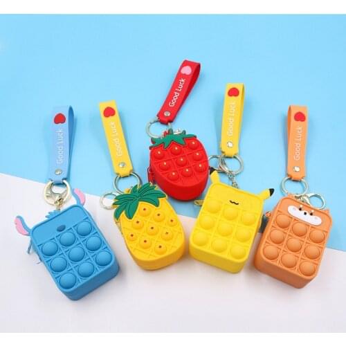 New Cartoon Silica Gel Coin Purse Womens Wallet Portable Key Bag Keychain Push Bubble Anti Stress Reliver Fidget Toys Kids Gift