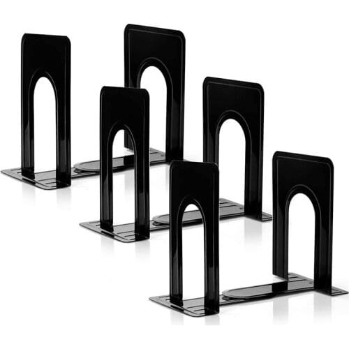 PPYY-3 Pairs Bookends Black Metal Nonskid Bookend Supports for Shelves Heavy Duty Books End Office Book Stopper