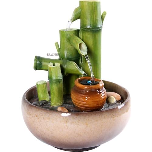 110/220v Handmade Resin Bamboo Water Fountain Office Kung Fu Tea Set Decoration Waterscape Purifying Air Birthday Gifts Crafts