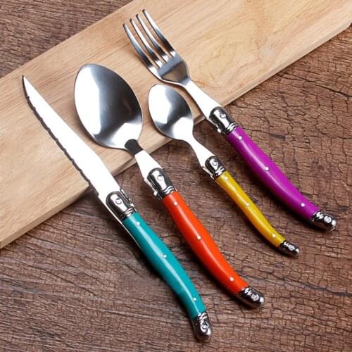 Stainless Steel Steak Knife Portable Dinnerware Fork Set Colorful PP Handle Tableware Set Cutlery Western Food Scoop 4pcs/set