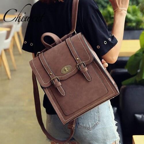 2019 Casual Women PU Leather Backpack Vintage England Style Girls Bookbag For Teenager Student Large Campus Backpacks Mochila