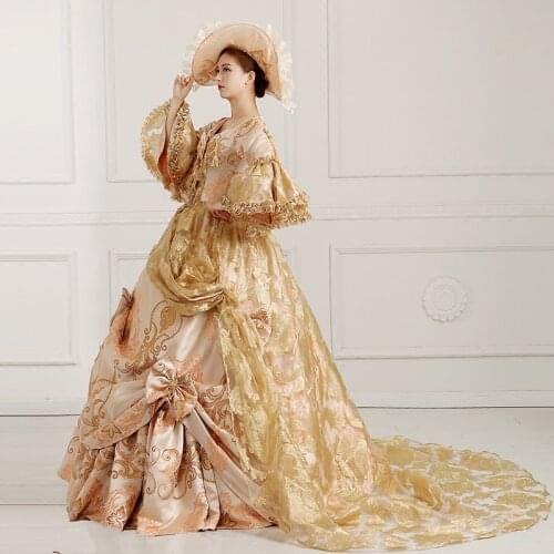Fancy Victorian Medieval Renaissance Costume Dress Antoinette Theater Ball Gown with hat 1508