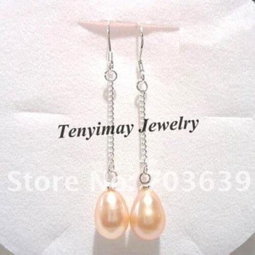 Natural Freshwater Pearl Eardrops With Silver Plated Chain, Silver Plated Hooks Free Shipping(16pairs/lot)