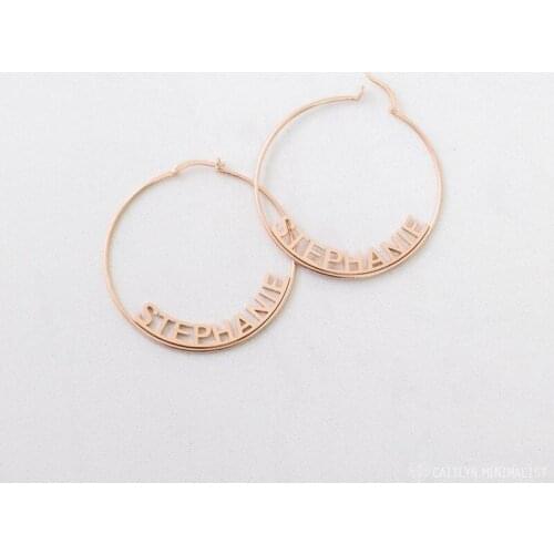 Hip Hop Jewelry Custom Name Hoop Earrings For Women Best Friends Gift Rose Gold Personalized Nameplate Earrings Gothic Bijoux