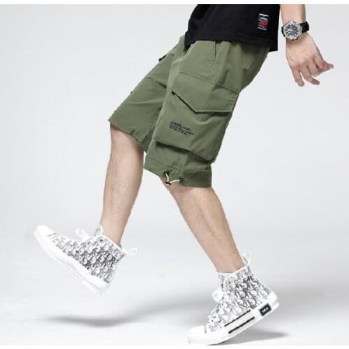 Summer new mens casual training shorts mens pocket overalls techwear cargo pants men Bermuda shorts breeches oversize 5XL