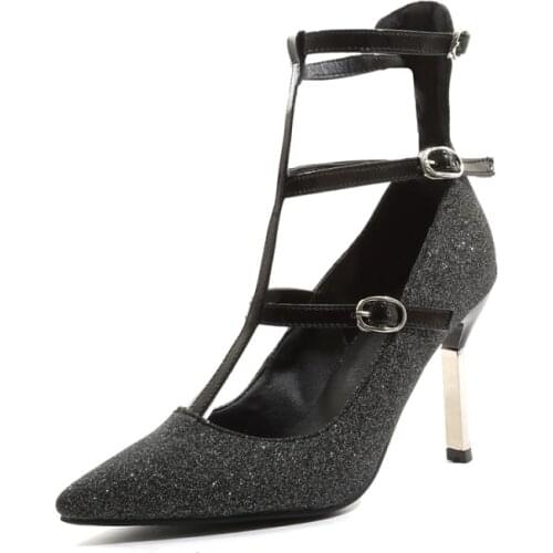 Big Size ladies high heels women shoes woman pumps Pointed slippery Roman slippers