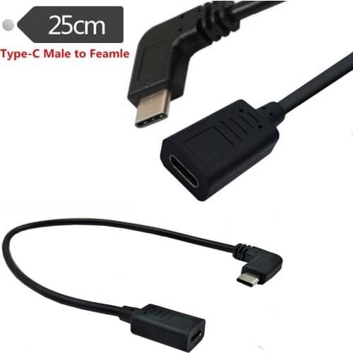 90 Degree Right Left Angle USB 3.1 Type C Male To Female Extension Data USB-C Cable 25cm