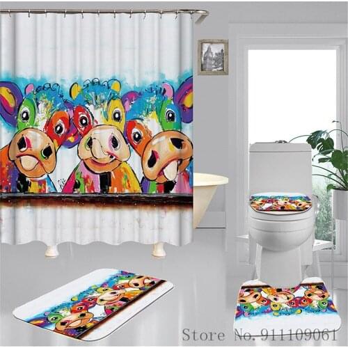 Cartoon Animal World Pattern Polyester Waterproof Shower Curtain Home Decoration Bathroom Curtain Non-slip Bath Toilet Mat