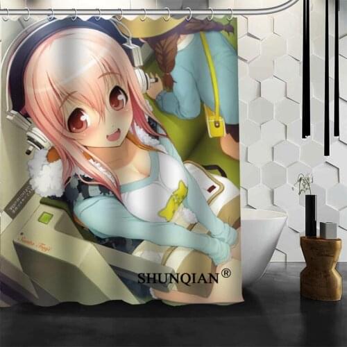 ShunQian Super Sonico Girl Shower Curtain Polyester Fabric Bath Screens Curtains For Bathroom 3D Waterproof Bath Curtain Hook