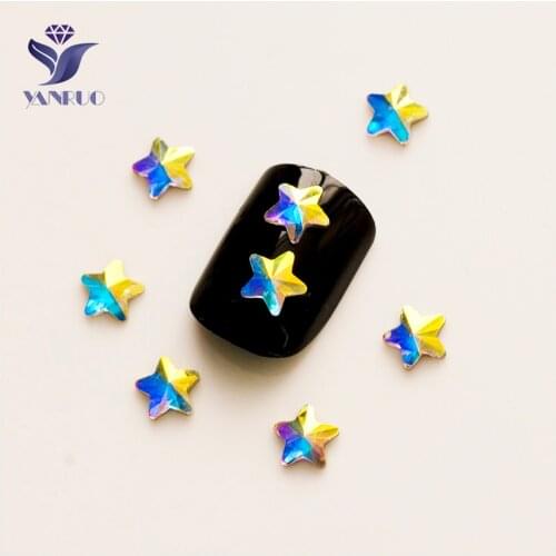 YANRUO 2561NoHF AB 5 6 7mm Star Non Hotfix Crystals Glitter Gems Flat Back Glue On Strass Nails Rhinestones