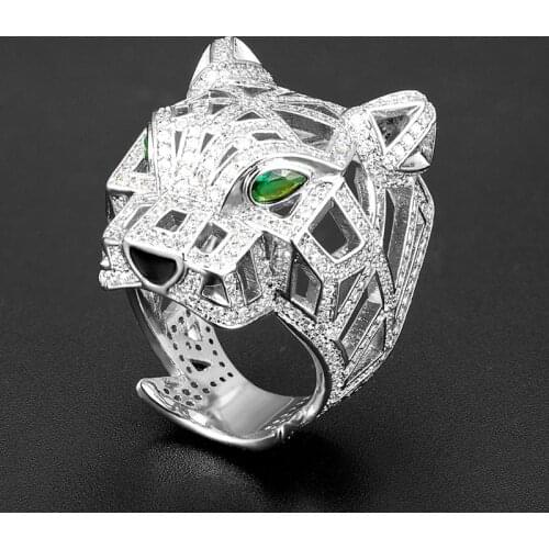 Zlxgirl jewelry Rhodium Silver plated color leopard animal finger rings for men party gifts brand cubic zircon copper rings