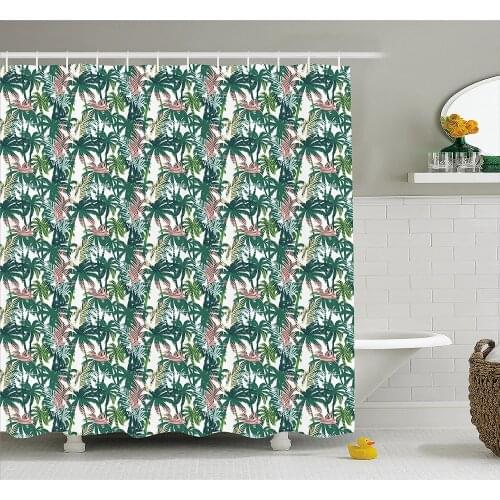 Palm Tree Shower Curtain Dreamy Abstract Jungle Foliage Rainforest Growth with Double Exposure Effect Waterproof Bath Curtains