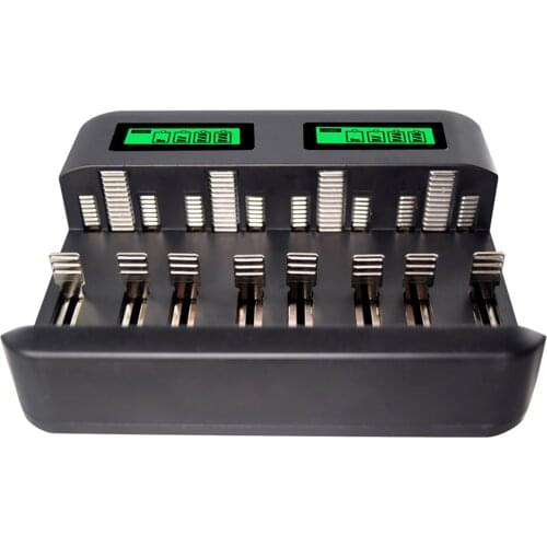 8 Slots LCD Display USB Battery Charger For AA AAA C D Size Rechargeable Battery Made From High-End Fireproof Materials