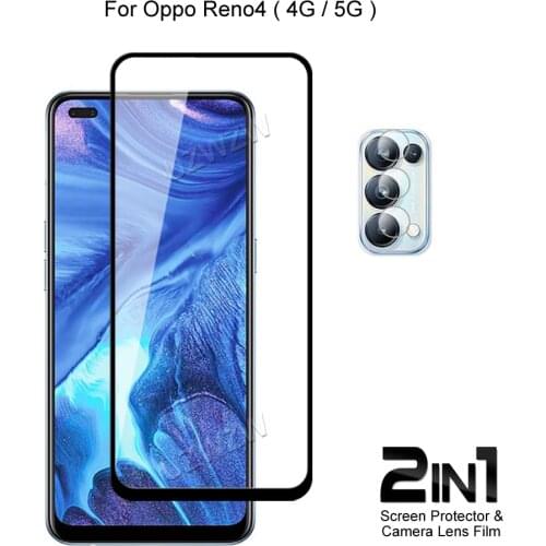For Oppo Reno4 ( 5G / 4G ) Reno 4 Front Screen Protector Protective Tempered Glass & Camera Lens Film