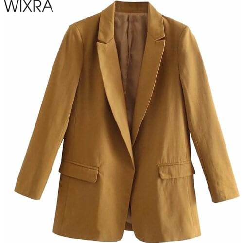 Wixra Women Blazer Solid Casual Coat Notched Female Office Lady Chic Tops 2021 New Hot Spring Autumn Outwear