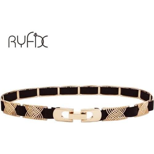 New fashion Women Ladies Thin Gold Feather Pattern metal Buckle Elastic Stretch Waistband Waist Belt for clothing accessory BL47