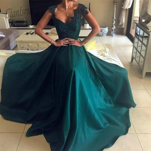Dark Green Prom Dress Beaded Lace Satin A Line Floor Lenght Long Formal Occasion Dresses Cheap Women Party Gowns Plus Size