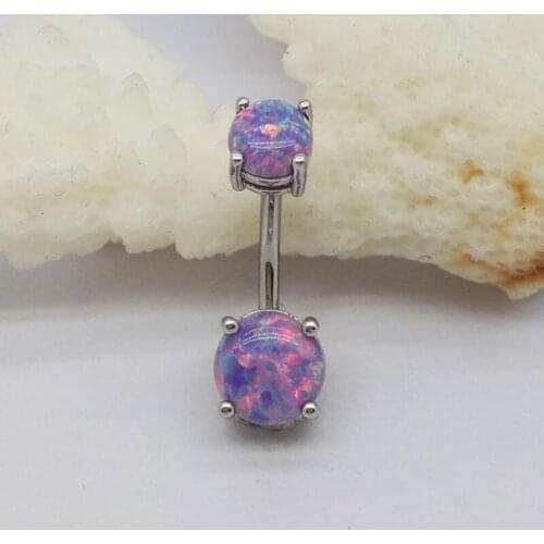 Opal belly button ring navel piercing stainless medical steel women body barbell piercing jewelry pink blue white hyboallergenic