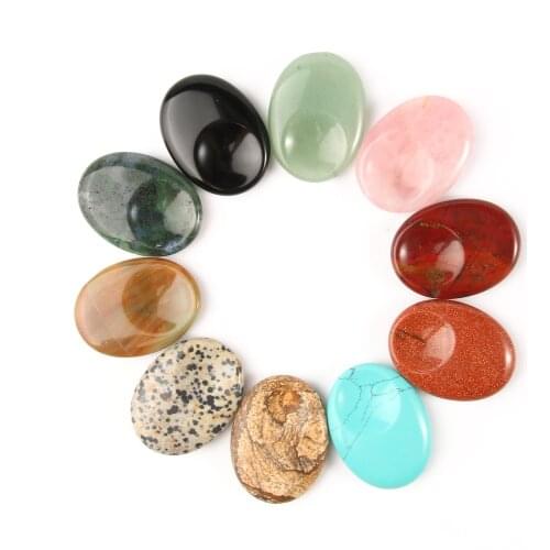 1pcs Natural Worry Stone Thumb Massage Gemstones Healing Crystals 7 Chakra Reiki Treatment Spiritual Therapy Minerales 30x40mm