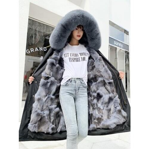 2019 hooded womens winter natural fox fur liner padded detachable long outerwear jacket coats fashion design warmfull clothes