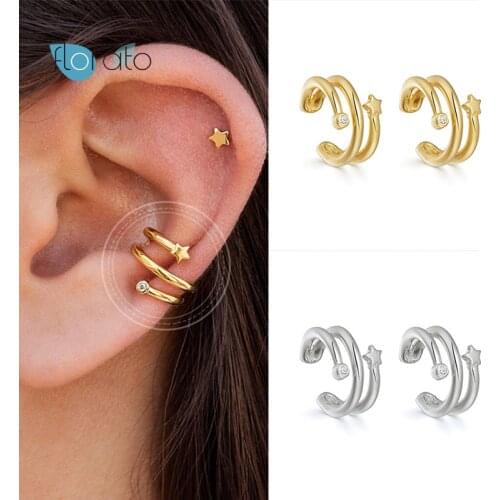 925 Sterling Silver Star Clip Earrings Without Piercing CZ Crystal Ear Cuff Clip On Earrings Cartilage Earring for Women Jewelry