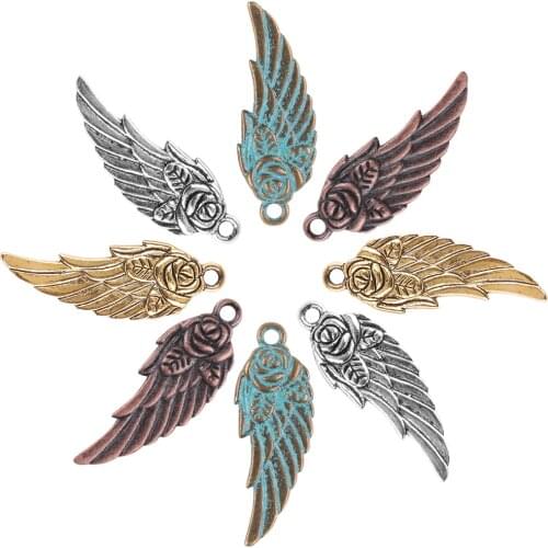 30Pcs/lot Charms Angel Wings 11x27mm Antique Silver Color Plated Pendants Making DIY Handmade Tibetan Silver Color Jewelry