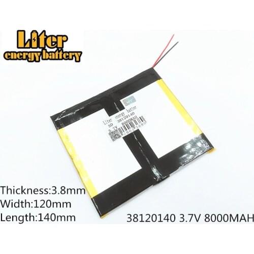 38120140 3.7V 8000MAH Polymer rechargeable batteries 3870120*2 Tablet battery