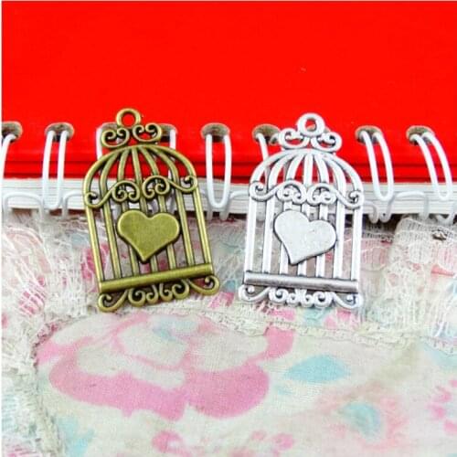 40pcs 18x32mm Antique Bronze and Antique Silver Plated Heart In Birdcage Handmade Charms Pendant:DIY for bracelet necklace