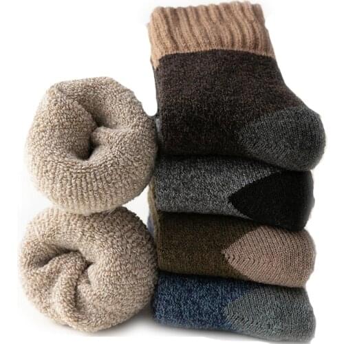5 Pairs Autumn Winter Thick Warm Mens Wool Stitching Color Socks