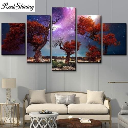 5Pcs tree starry sky landscape Diy Diamond Painting cross-stitch Full 5D Diamond Embroidery Rhinestone Art F1142
