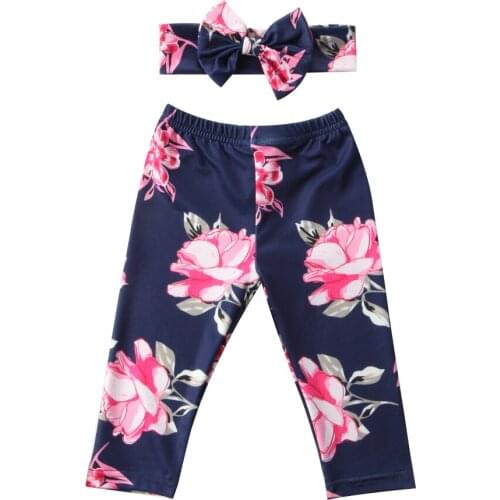 Boho Infant Toddler Baby Girls Floral Print Pants Trousers+Headbands Cute Outfits Summer Casual Flower Long Pants