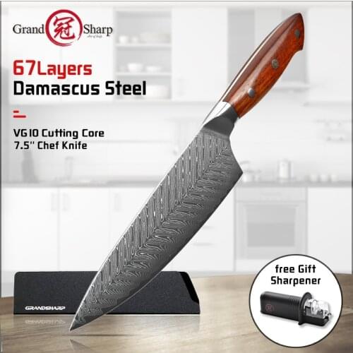 Grandsharp 7.5 Inch Damascus Kitchen Knife Professional Chef Knife Cooking Tools Vegetable Slicing Knive Cleaver Rosewood Handle